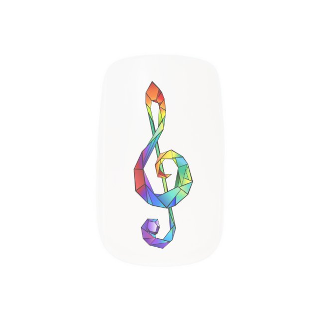 Rainbow musical key treble clef minx nail art (Left Thumb)
