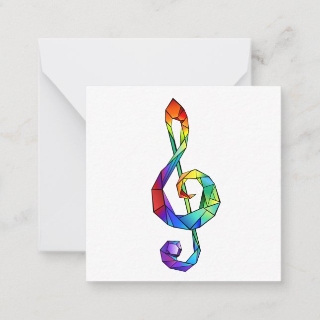 Rainbow musical key treble clef note card (Front)