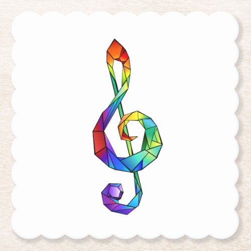 Rainbow musical key treble clef paper coaster