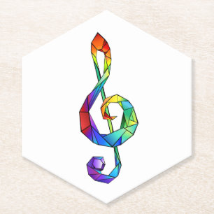 Rainbow musical key treble clef paper coaster