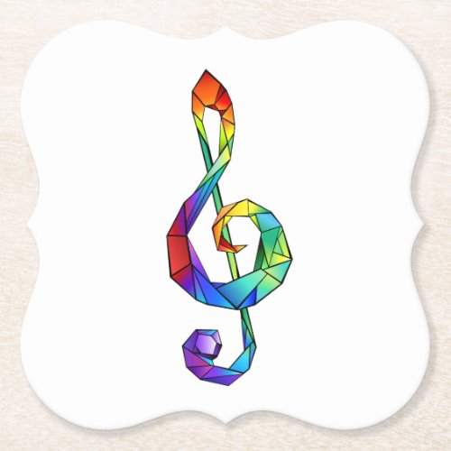 Rainbow musical key treble clef paper coaster