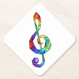 Rainbow musical key treble clef paper coaster