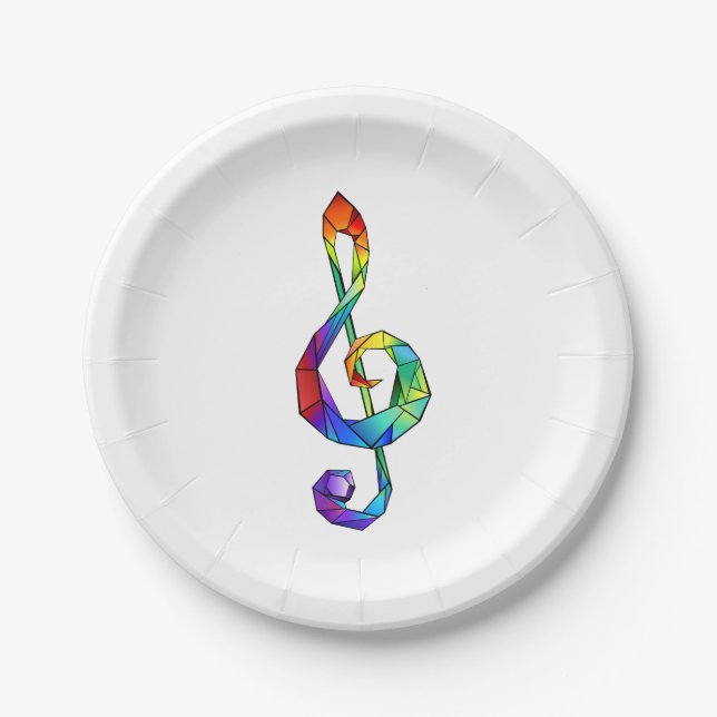 Rainbow Musical Key treble clef Paper Plates (Front)