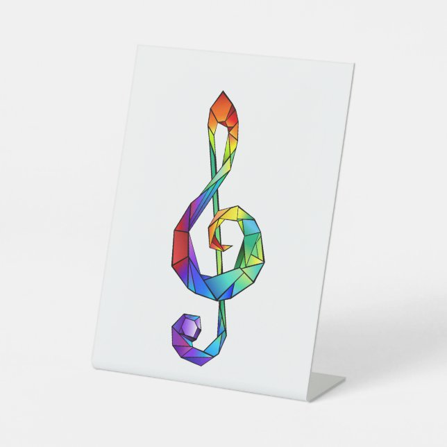 Rainbow musical key treble clef pedestal sign (Front)