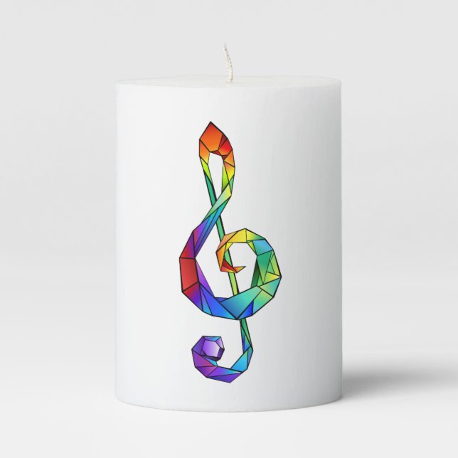 Rainbow musical key treble clef pillar candle (Front)