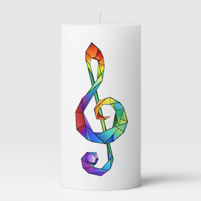 Rainbow musical key treble clef pillar candle (Front)