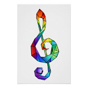 Rainbow musical key treble clef poster