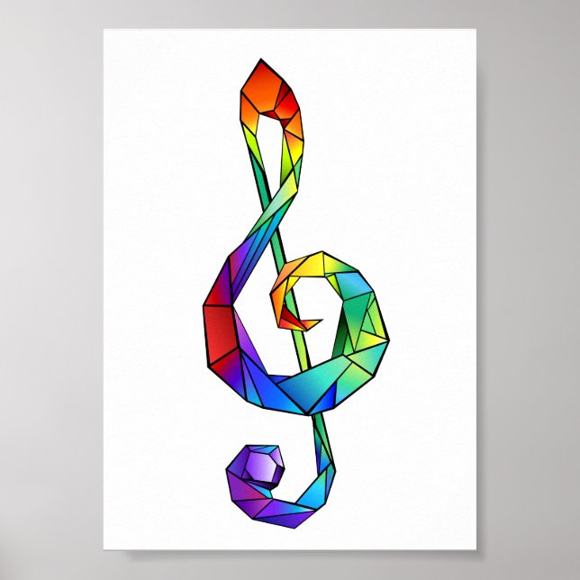 Rainbow musical key treble clef poster (Front)