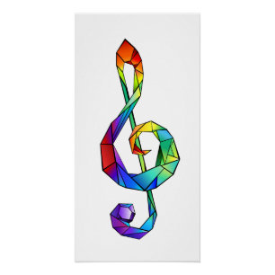 Rainbow musical key treble clef poster