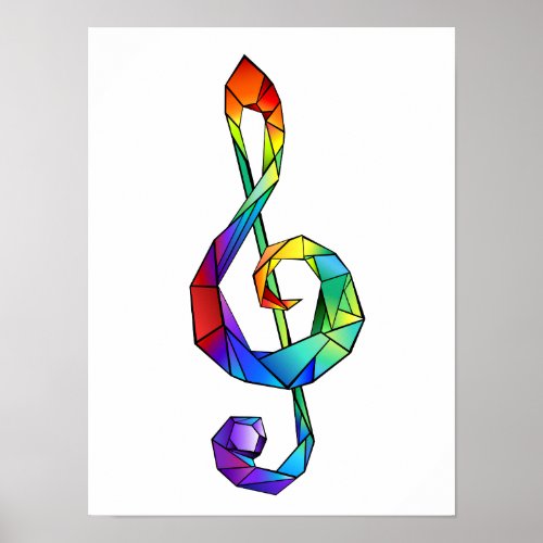 Rainbow musical key treble clef poster