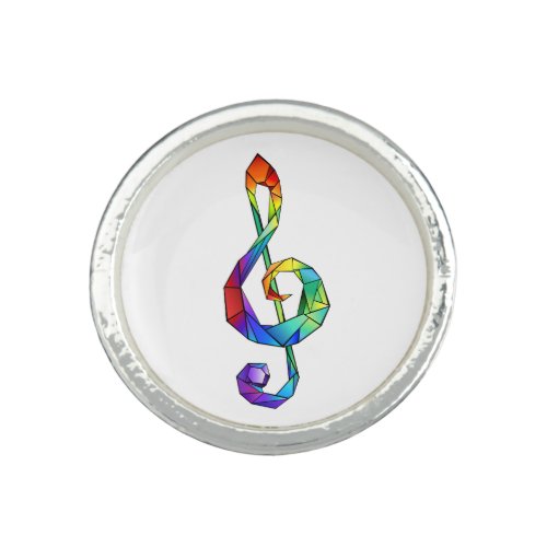 Rainbow musical key treble clef ring