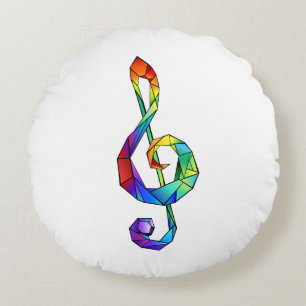 Rainbow musical key treble clef round pillow
