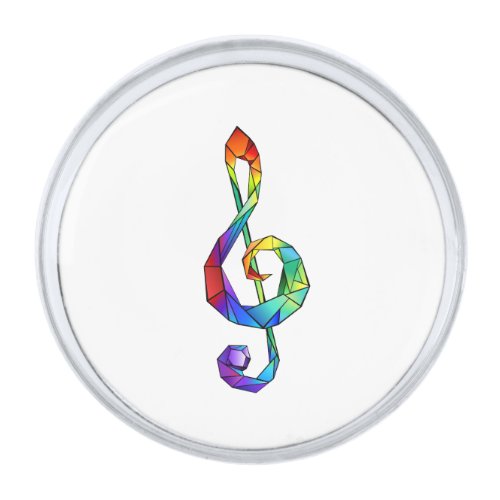 Rainbow musical key treble clef silver finish lapel pin