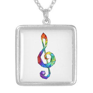 Rainbow musical key treble clef silver plated necklace