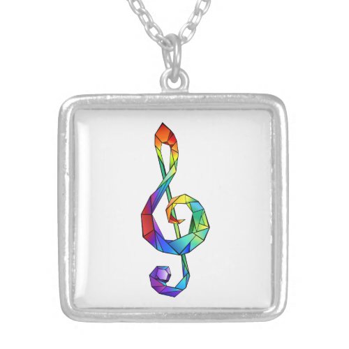 Rainbow musical key treble clef silver plated necklace