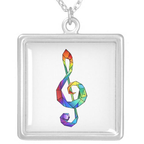 Rainbow musical key treble clef silver plated necklace