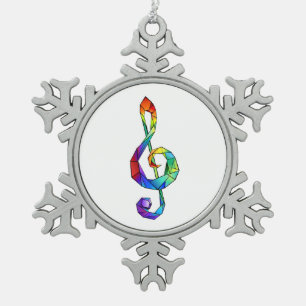 Rainbow musical key treble clef snowflake pewter christmas ornament