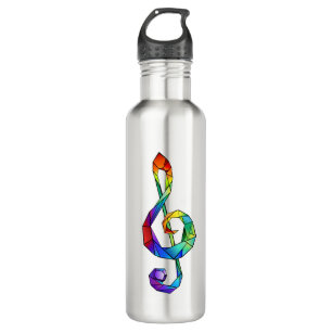 Rainbow musical key treble clef stainless steel water bottle