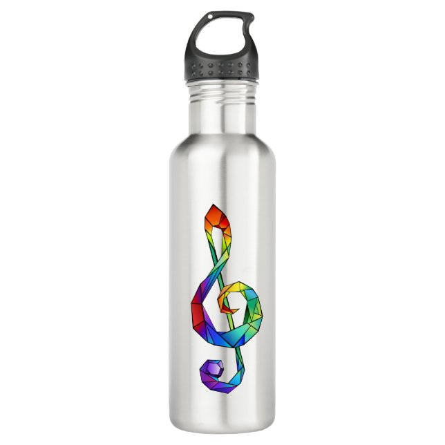 Rainbow musical key treble clef stainless steel water bottle (Front)