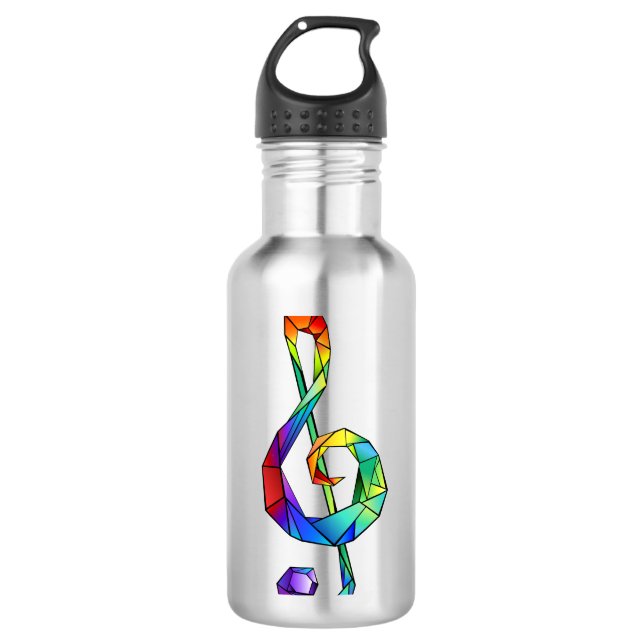 Rainbow musical key treble clef stainless steel water bottle (Front)