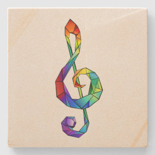Rainbow musical key treble clef stone coaster