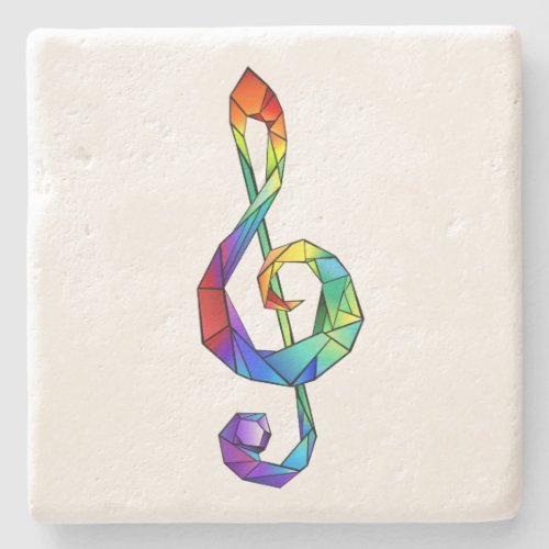 Rainbow musical key treble clef stone coaster