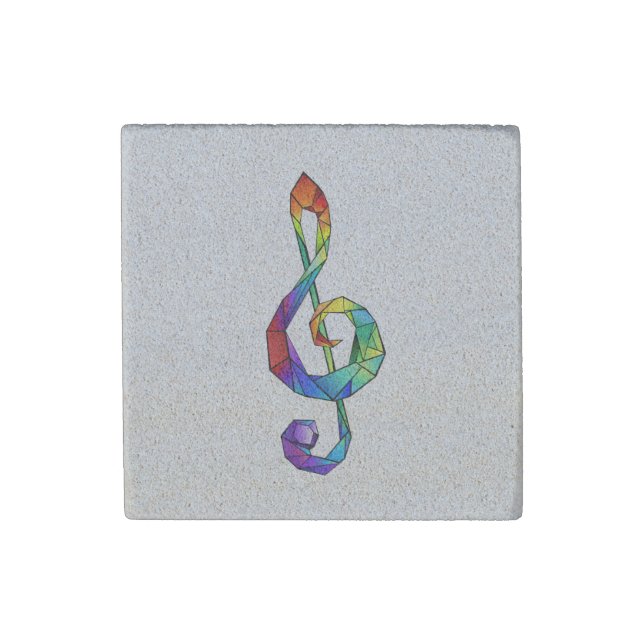 Rainbow musical key treble clef stone magnet (Front)