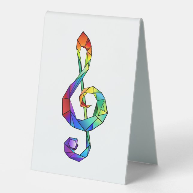Rainbow musical key treble clef table tent (Front)