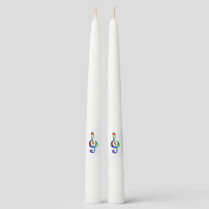 Rainbow musical key treble clef taper candle