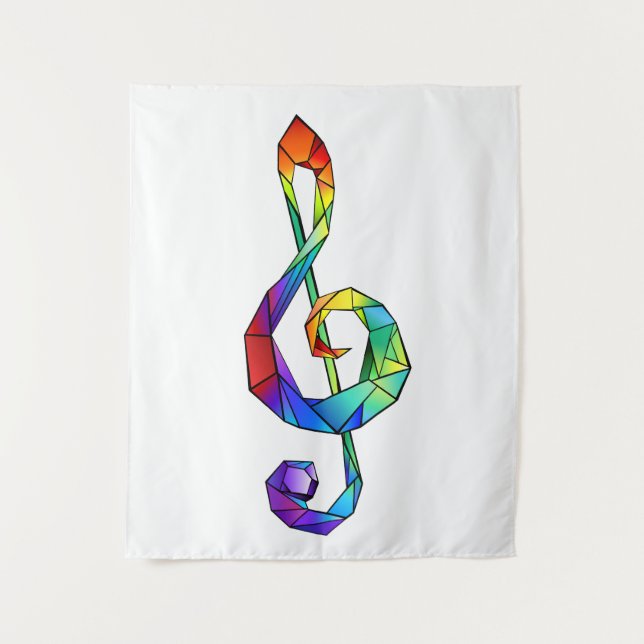 Rainbow musical key treble clef tapestry (Front)