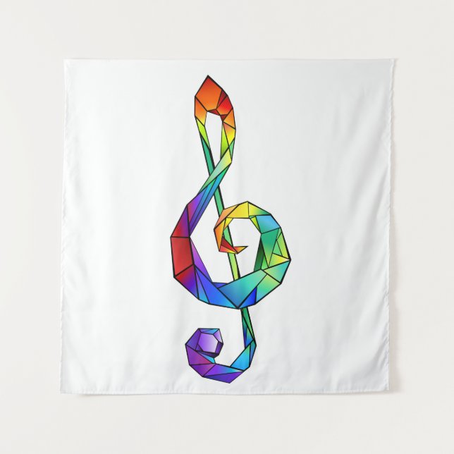 Rainbow musical key treble clef tapestry (Front)