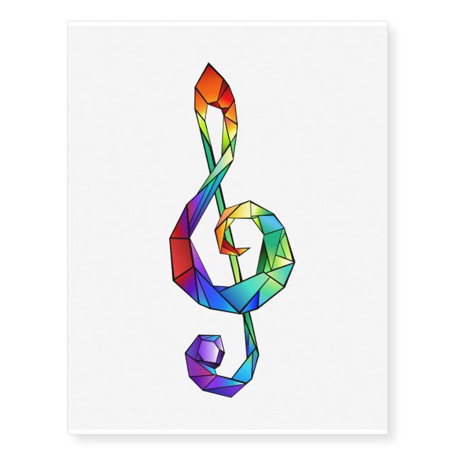 Rainbow musical key treble clef temporary tattoos (Front)