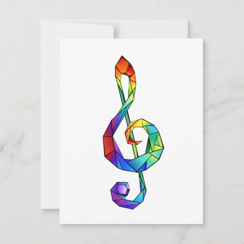 Rainbow musical key treble clef thank you card
