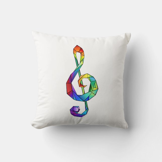 Rainbow Musical Key treble clef Throw Pillow (Front)