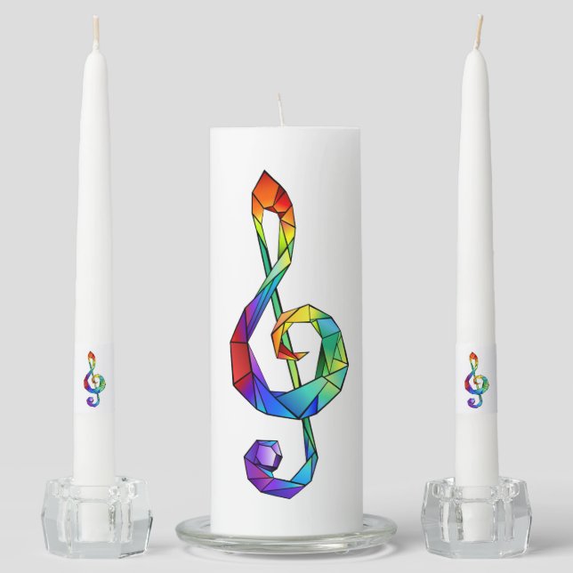 Rainbow musical key treble clef unity candle set (Front)