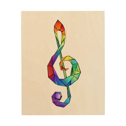 Rainbow musical key treble clef wood wall art