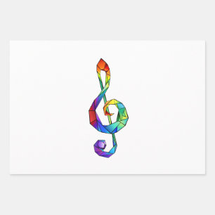 Rainbow musical key treble clef wrapping paper sheets