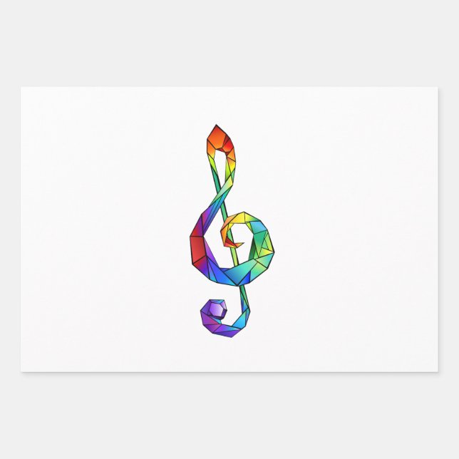Rainbow musical key treble clef wrapping paper sheets (Front)