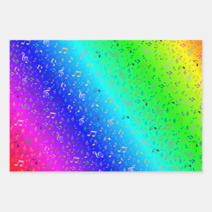 rainbow,Musical+ Note, luxury, gold, royal, elegan Wrapping Paper Sheets