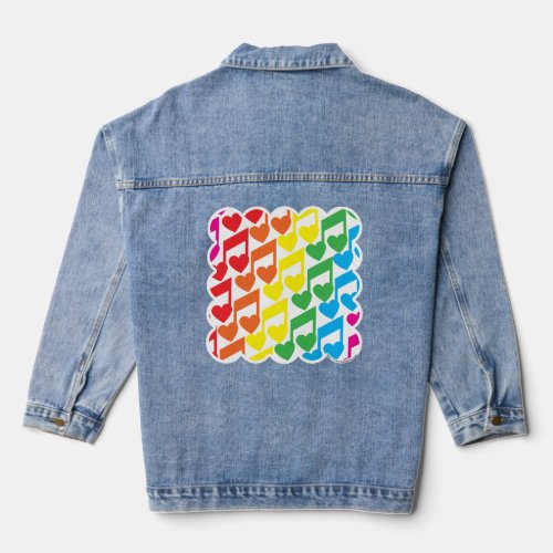 Rainbow Musical Notes Cute Pattern Denim Jacket
