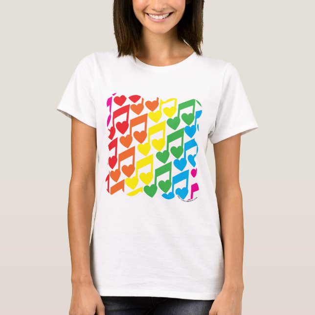 Rainbow Musical Notes Cute Retro Pattern T-Shirt (Front)