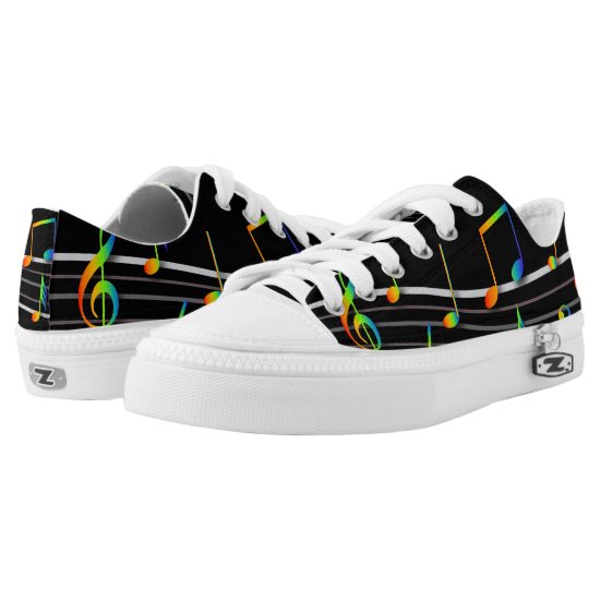 Rainbow Musical Notes Score on Black Low-Top Sneakers