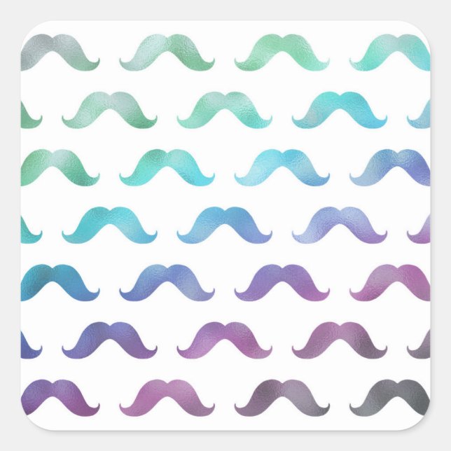 Rainbow Mustache Faux Foil Metallic Mustaches Square Sticker (Front)