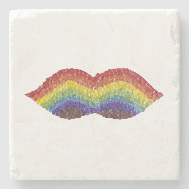 Rainbow Mustache Marble Coaster (Front)