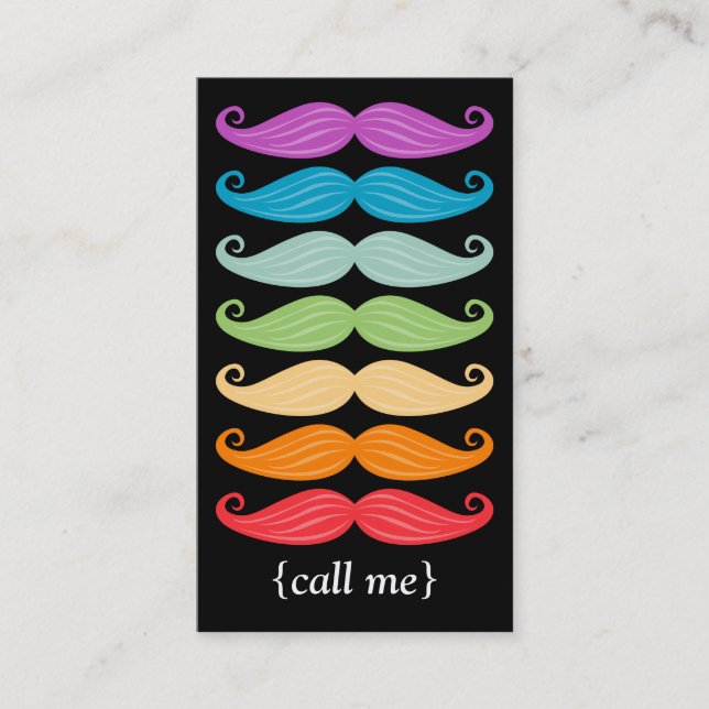 Rainbow Mustaches Vertical Bizcard Business Card (Front)