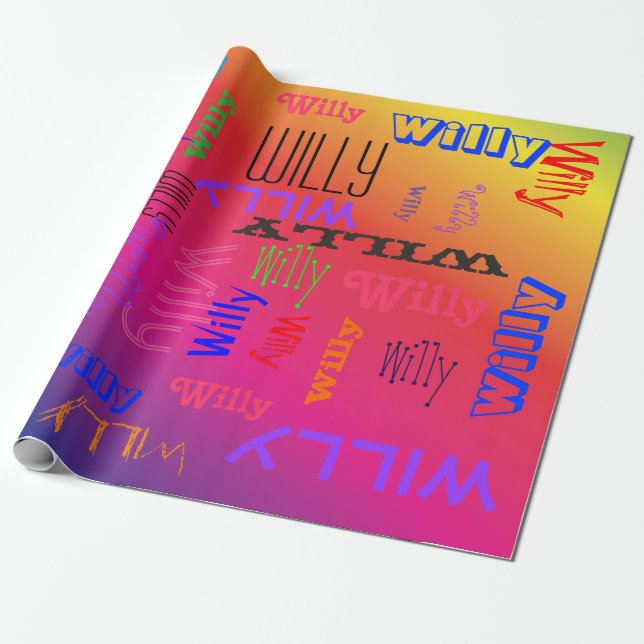 Rainbow Name Collage 🎁 Amazing Word Cloud Fun Fab Wrapping Paper (Unrolled)