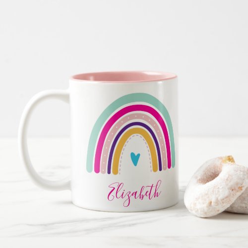 RAINBOW NAME colorful fun boho design Two_Tone Coffee Mug