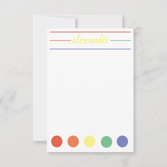 Rainbow name personalized stationary note card (Front)