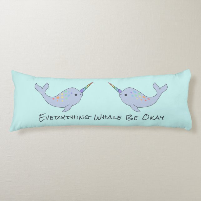 Rainbow Narwhal Body Pillow (Front)
