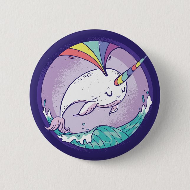 Rainbow Narwhal Button (Front)